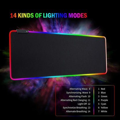 RGB Gaming Mouse Mat Pad - Large Extended Led Mousepad With 14 Lighting Modes , Anti-Slip Rubber Base Mouse Mat For Gamer