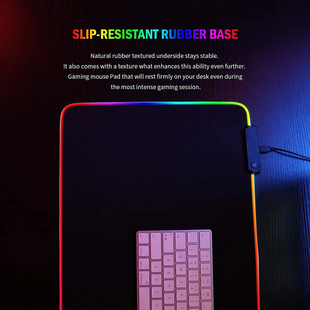 RGB Gaming Mouse Mat Pad - Large Extended Led Mousepad With 14 Lighting Modes , Anti-Slip Rubber Base Mouse Mat For Gamer