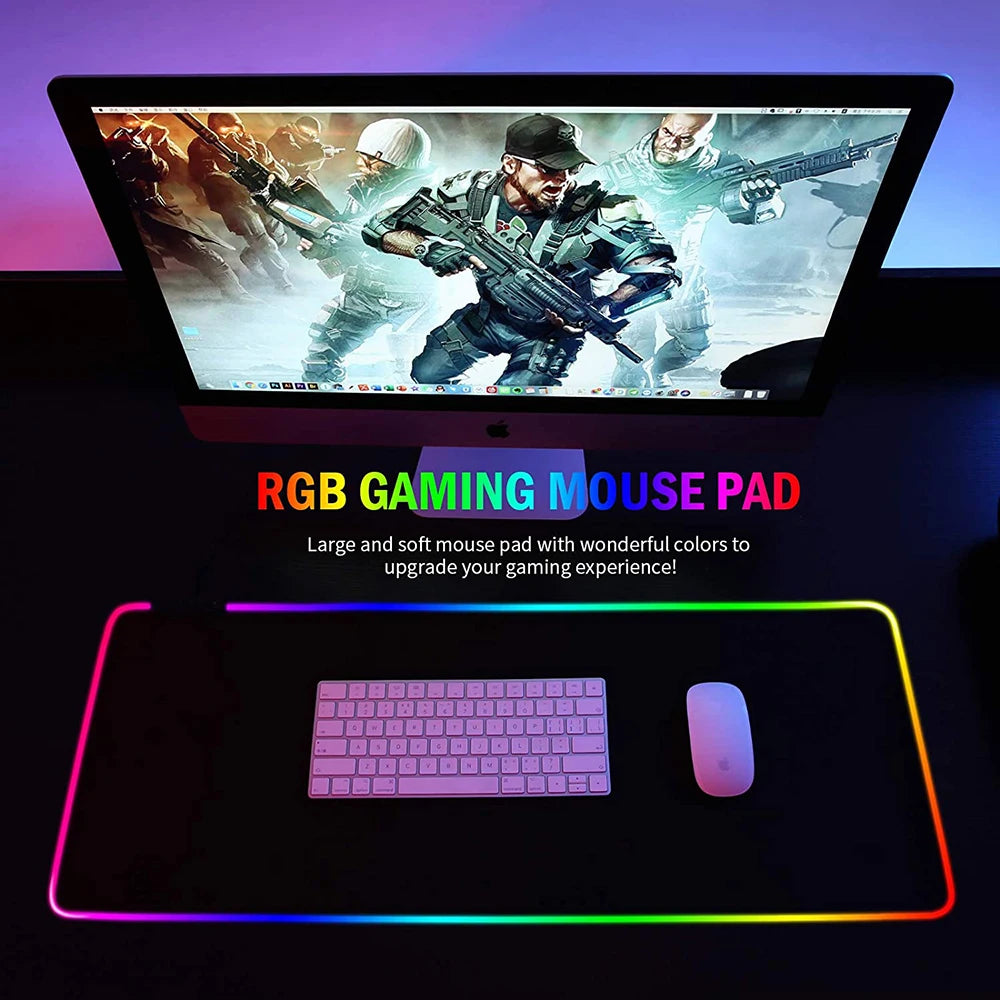 RGB Gaming Mouse Mat Pad - Large Extended Led Mousepad With 14 Lighting Modes , Anti-Slip Rubber Base Mouse Mat For Gamer