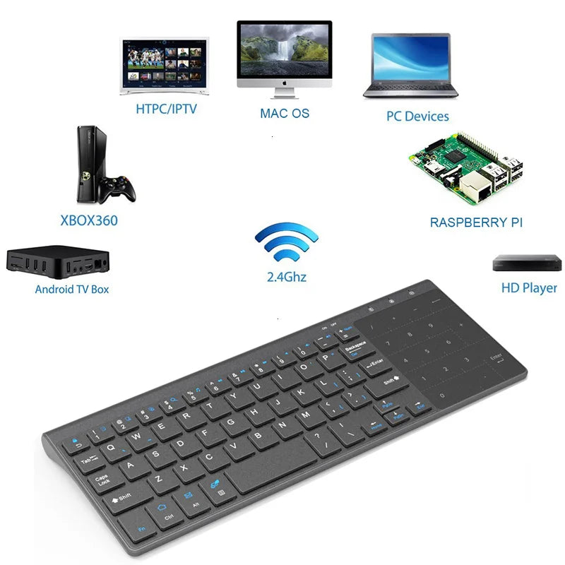 Slim 2.4G Wireless Keyboard with Touchpad Mouse Number Numeric USB Wireless Keypoard for Android Windows Desktop Laptop TV Box